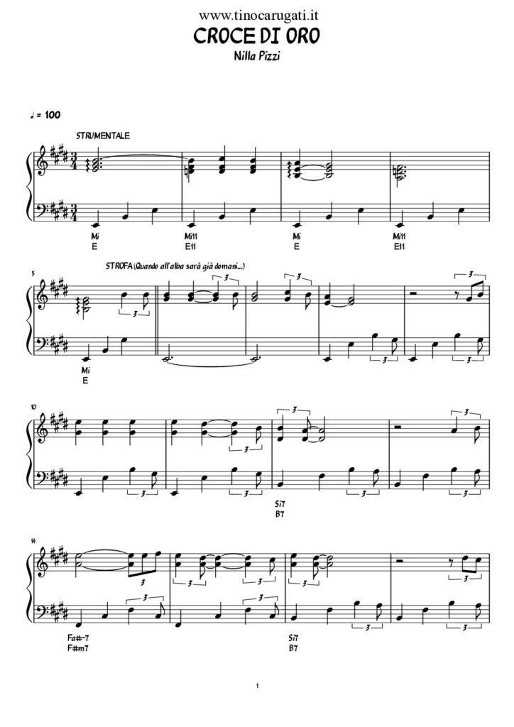Spartito Pianoforte "CROCE DI ORO" Nilla Pizzi