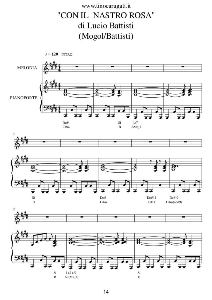 Spartito Pianoforte "CON IL NASTRO ROSA"  Lucio Battisti - Accompagnamento + melodia