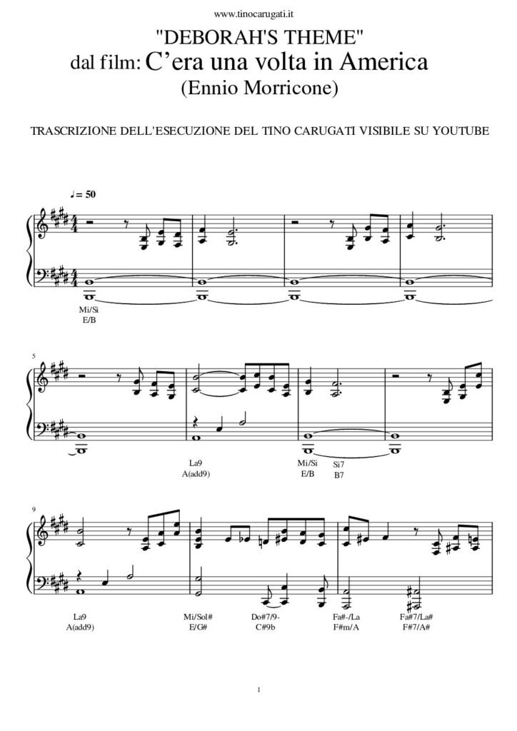 Spartito Pianoforte "DEBORAH'S THEME" (Once upon a time in America) E. Morricone