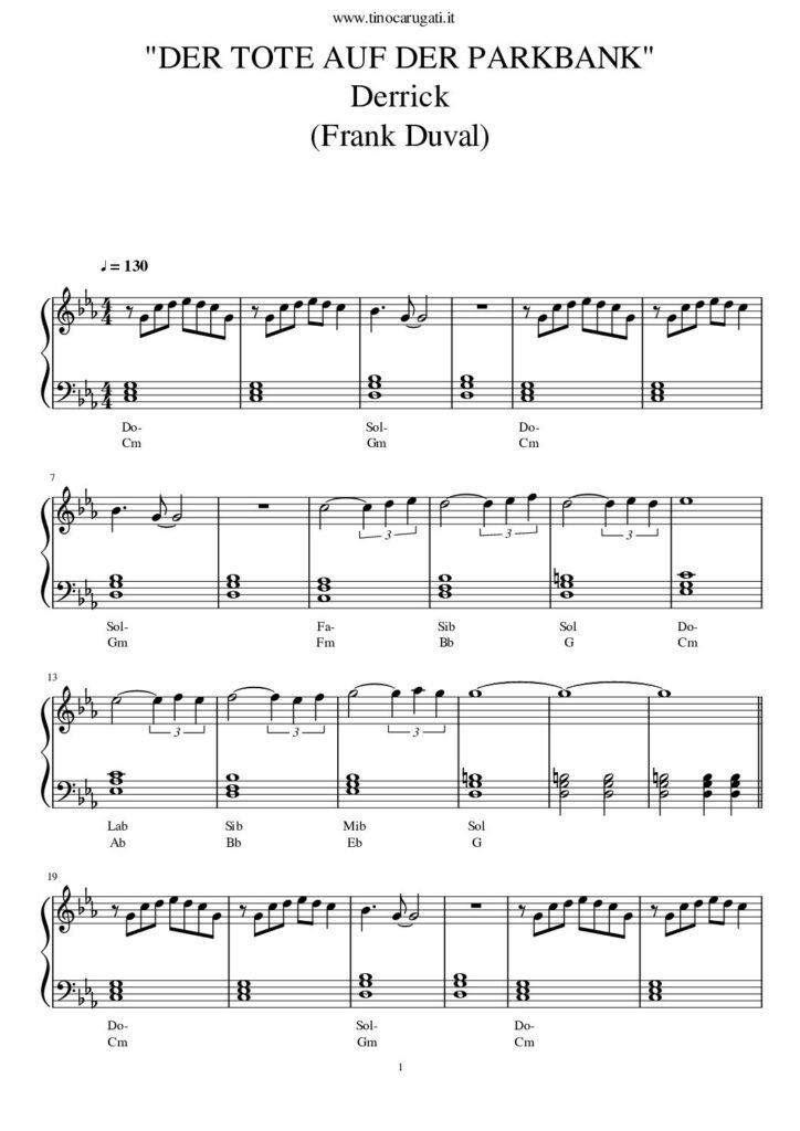 Spartito Pianoforte "DERRICK" Frank Duval