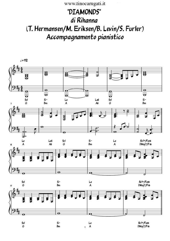 Spartito Pianoforte "DIAMONDS" Rihanna