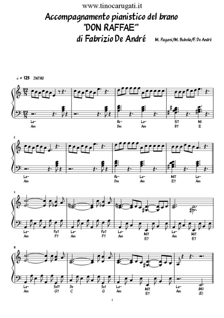 Spartito Pianoforte "DON RAFFAE'" Fabrizio De Andrè