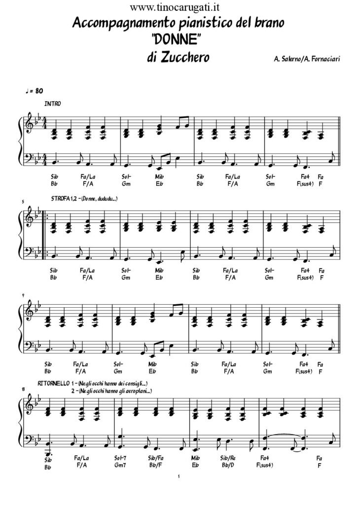 Spartito Pianoforte "DONNE" Zucchero