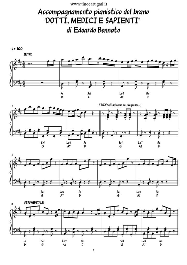 Spartito Pianoforte "DOTTI, MEDICI E SAPIENTI" Edoardo Bennato