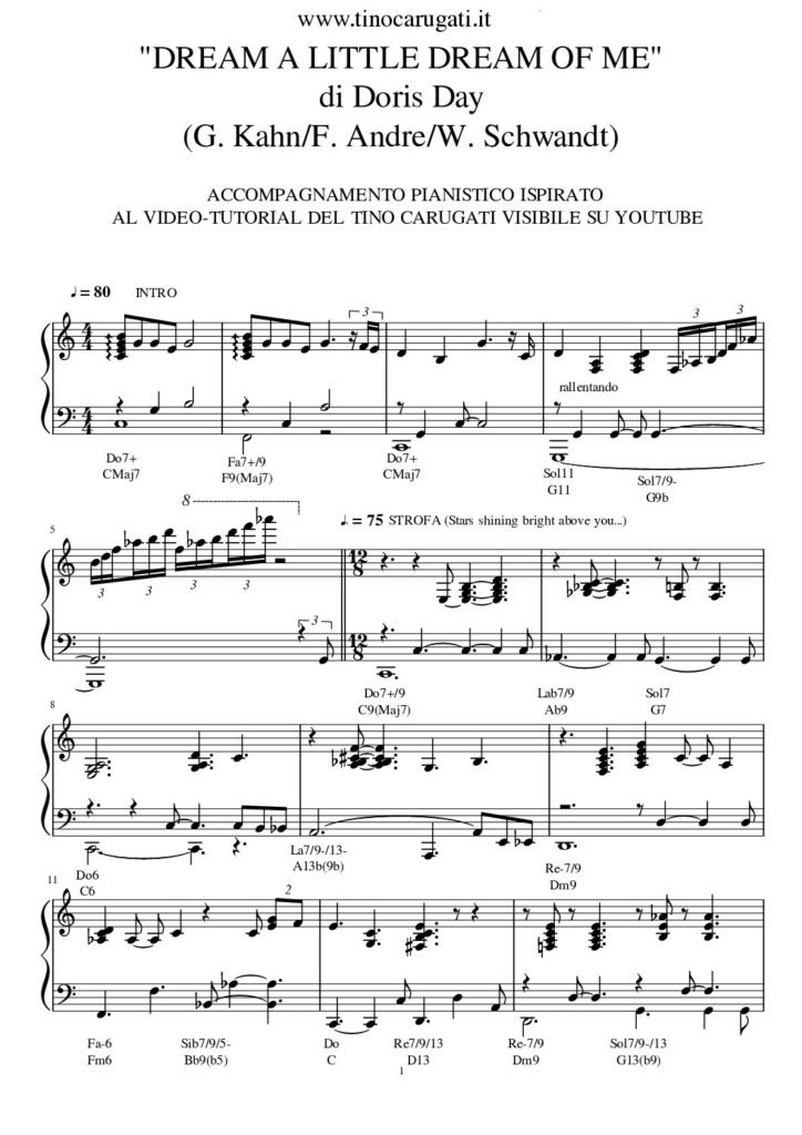 Spartito Pianoforte "DREAM A LITTLE DREAM OF ME" Doris Day