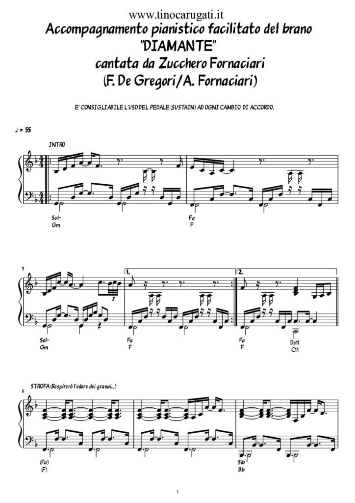 Spartito Pianoforte "DIAMANTE" Zucchero