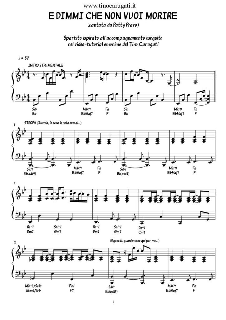 Spartito Pianoforte  "E DIMMI CHE NON VUOI MORIRE"  Patty Pravo