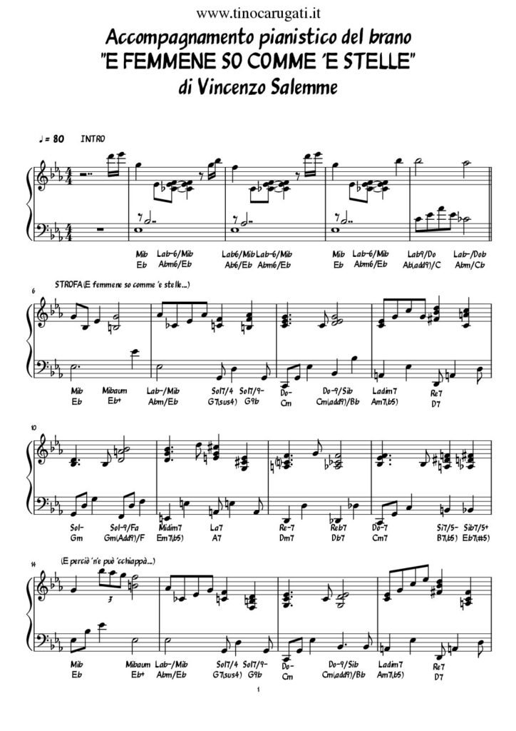 Spartito Pianoforte "E FEMMENE SO' COMME 'E STELLE"  Vincenzo Salemme