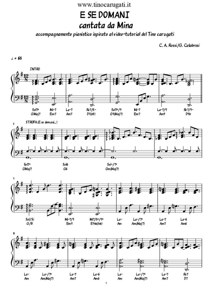 Spartito Pianoforte "E SE DOMANI" Mina