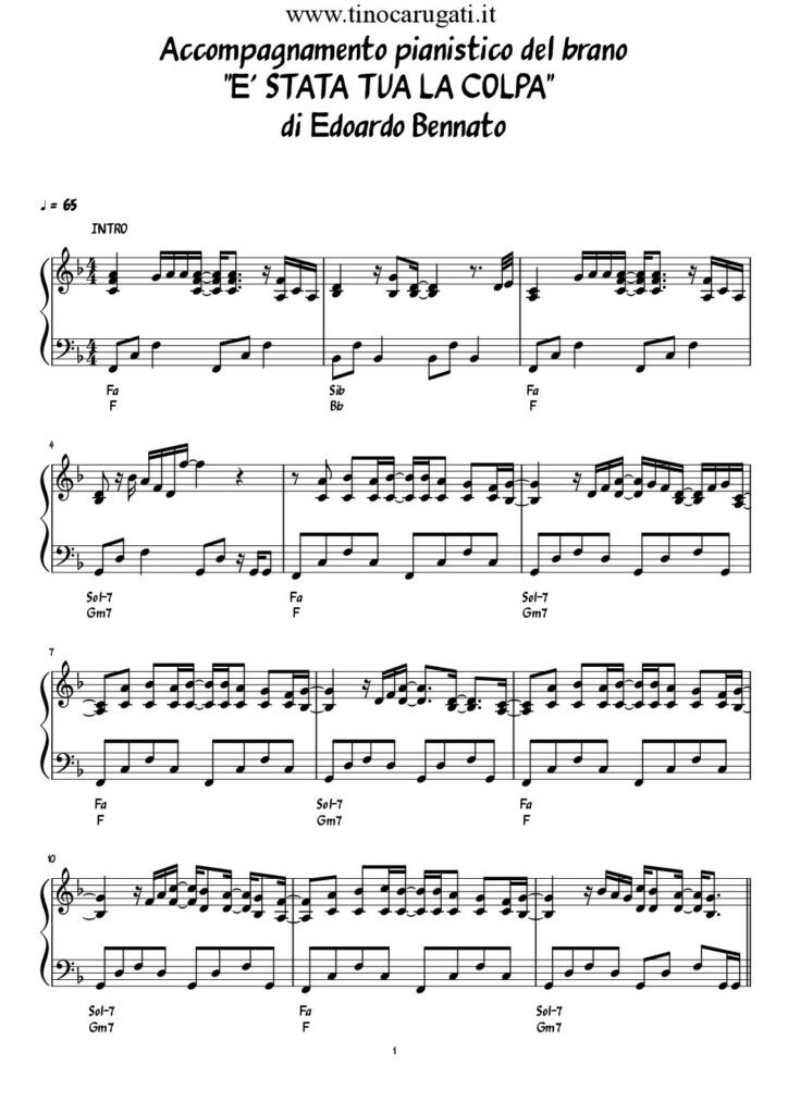 Spartito Pianoforte "E' STATA TUA LA COLPA" Edoardo Bennato