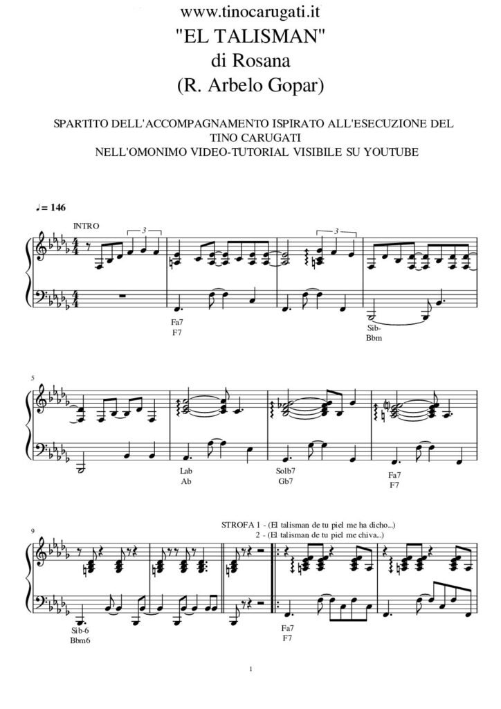 Spartito Pianoforte "EL TALISMAN" Rosana Arbelo