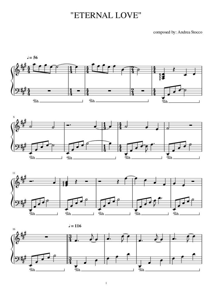 Spartito Pianoforte "ETERNAL LOVE" Andrea Stocco