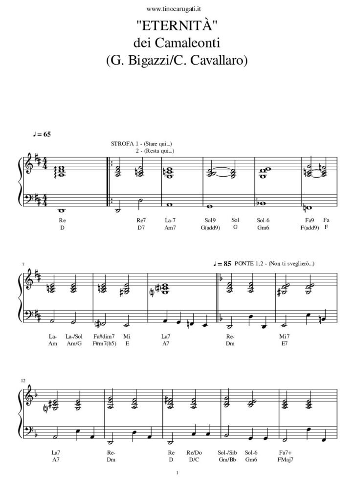 Spartito Pianoforte "ETERNITA'" Camaleonti