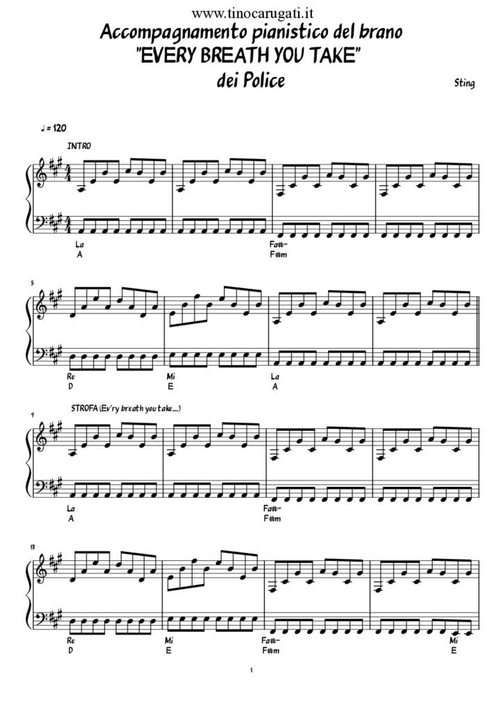 Spartito Pianoforte "EVERY BREATH YOU TAKE" Police