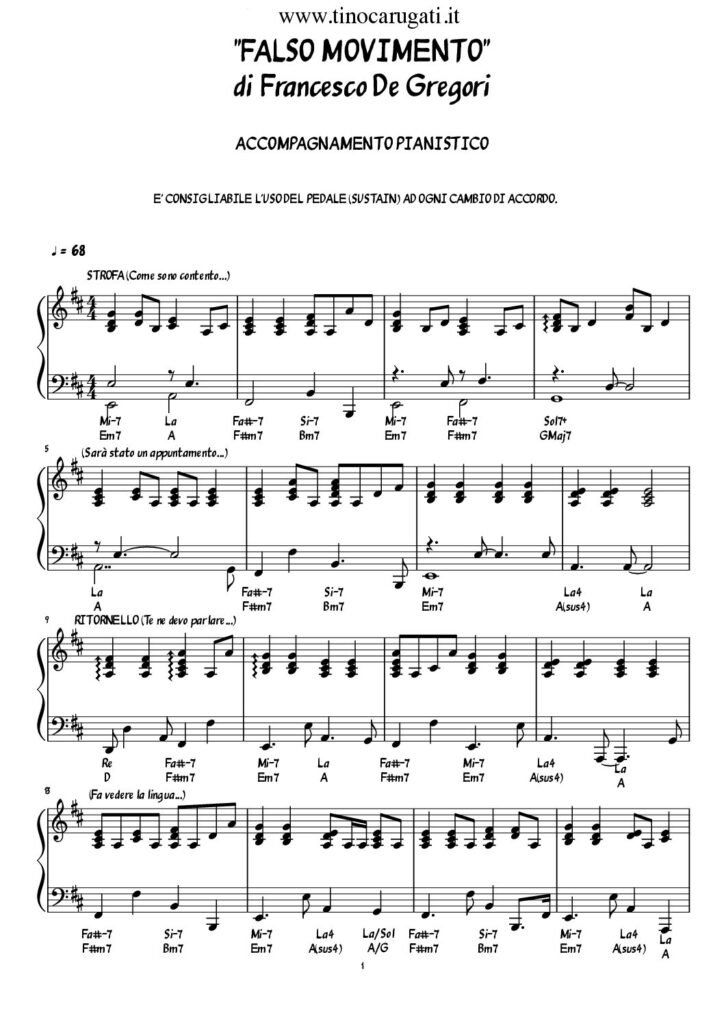 Spartito Pianoforte "FALSO MOVIMENTO" Francesco De Gregori