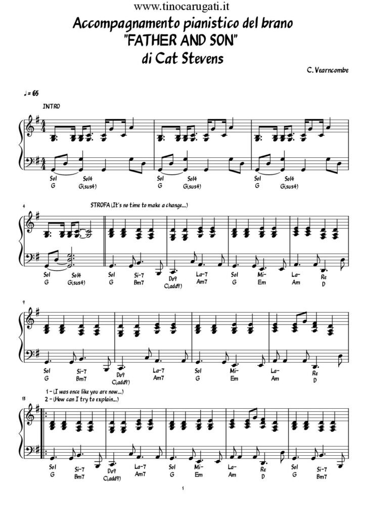Spartito Pianoforte "FATHER AND SON" Cat Stevens