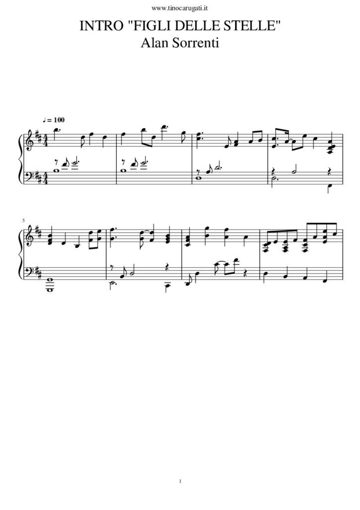 Spartito Pianoforte "FIGLI DELLE STELLE" Alan Sorrenti (solo intro piano in Re)