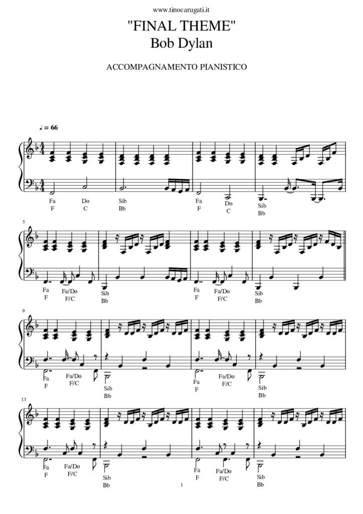 Spartito Pianoforte "FINAL THEME" Bob Dylan