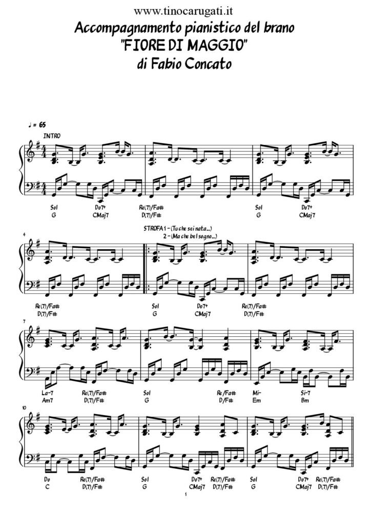 Spartito Pianoforte "FIORE DI MAGGIO" Fabio Concato