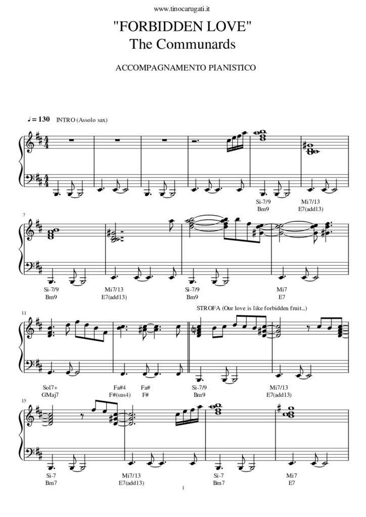 Spartito Pianoforte "FORBIDDEN LOVE" The Communards