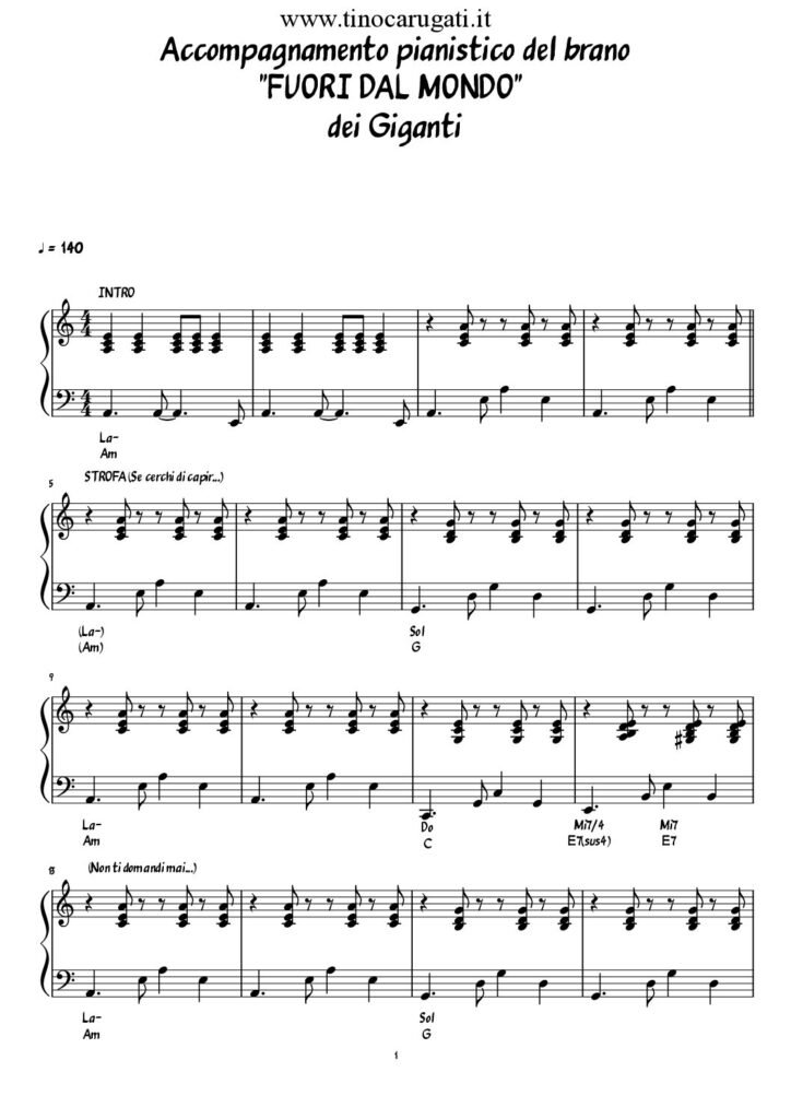 Spartito Pianoforte "FUORI DAL MONDO" I Giganti