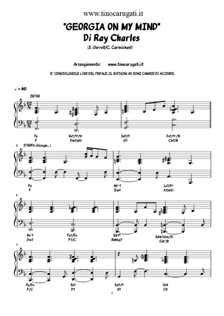 Spartito Pianoforte "GEORGIA ON MY MIND" Ray Charles