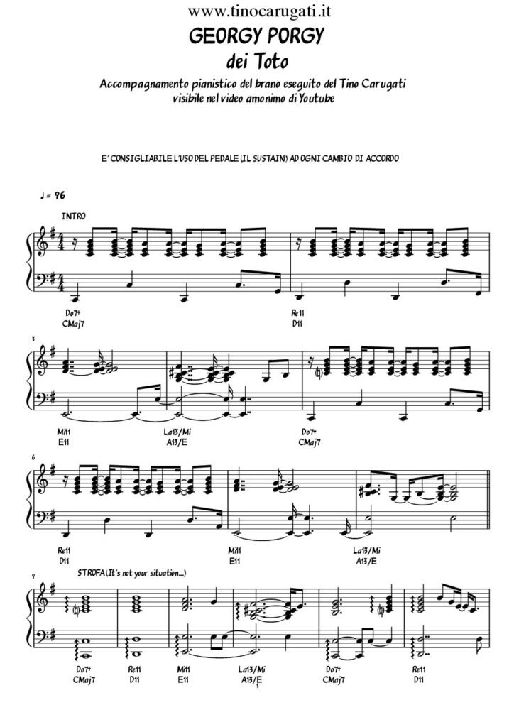 Spartito Pianoforte "GEORGY PORGY" Toto