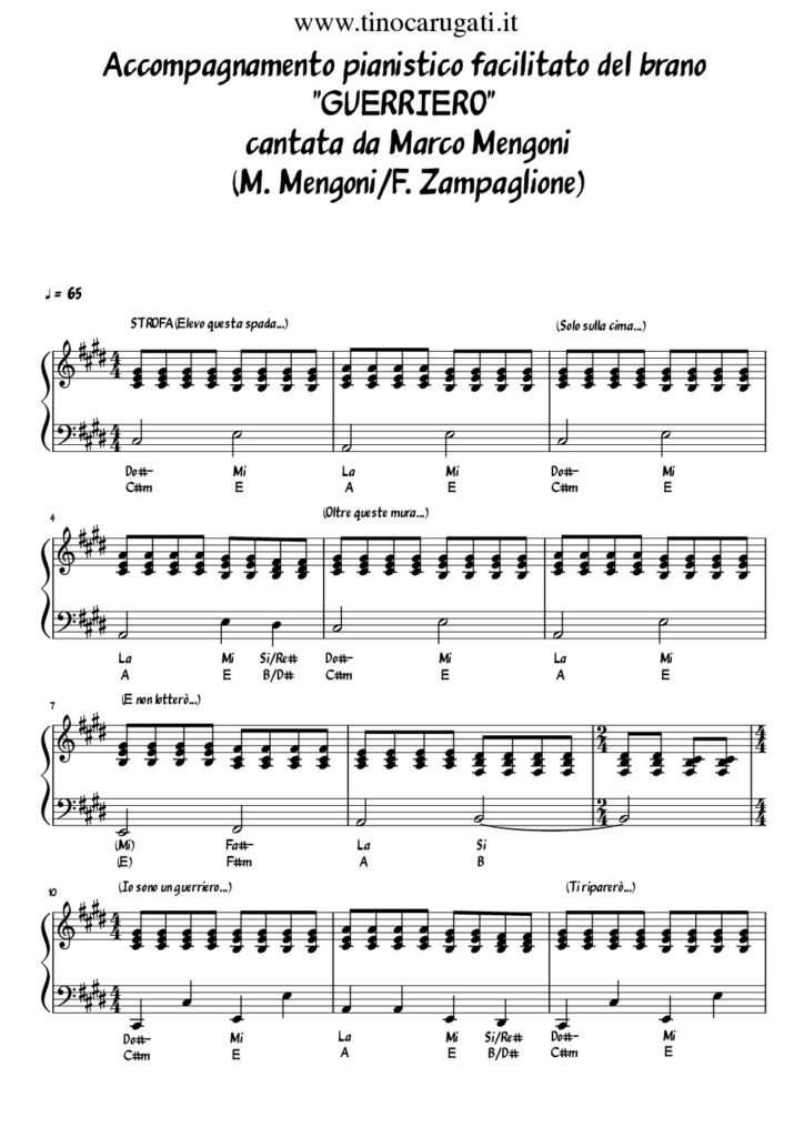 Spartito Pianoforte "GUERRIERO" Marco Mengoni