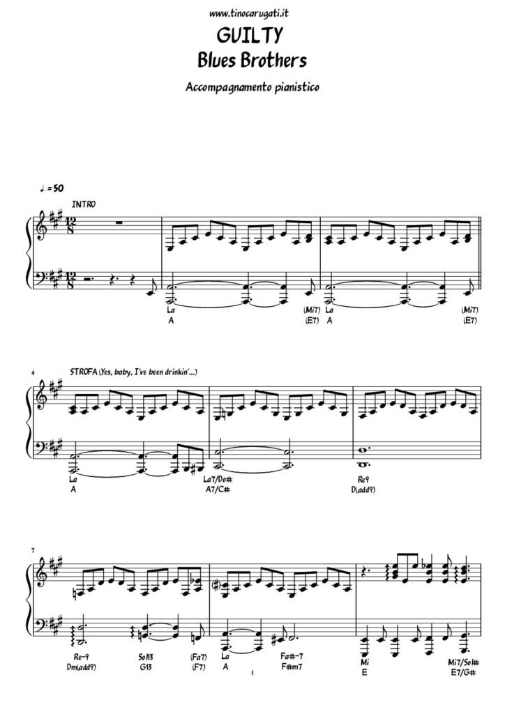 Spartito Pianoforte "GUILTY" Blues Brothers