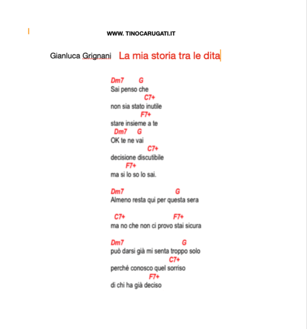 "LA MIA STORIA TRA LE DITA"  Gianluca Grignani - Testo con Accordi
