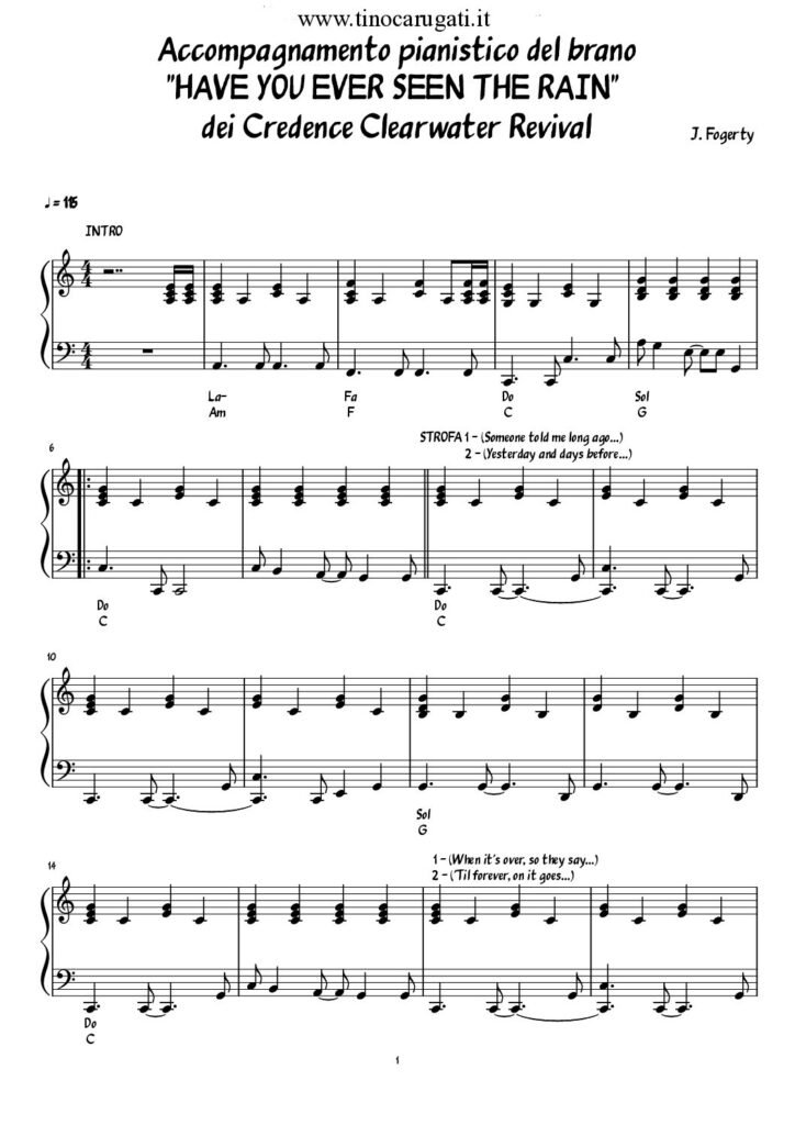 Spartito Pianoforte "HAVE YOU EVER SEEN THE RAIN" Credence Clearwater Revival