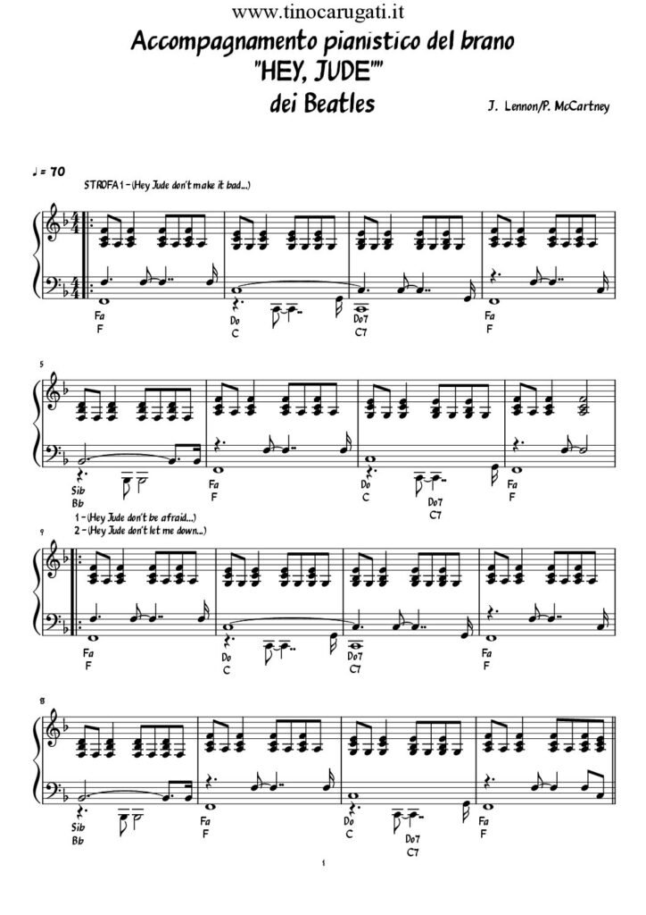 Spartito Pianoforte "HEY JUDE" The Beatles