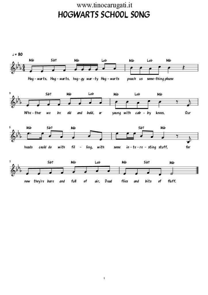 Spartito Pianoforte "HOGWARTS SCHOOL SONG" Harry Potter