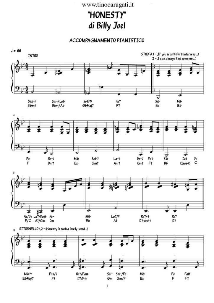 Spartito Pianoforte "HONESTY" Billy Joel