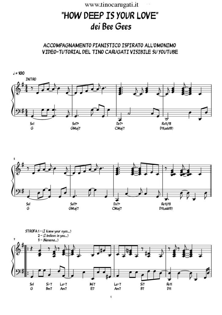 Spartito Pianoforte "HOW DEEP IS YOUR LOVE" Bee Gees