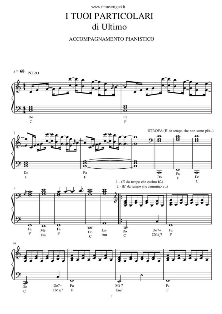 Spartito Pianoforte "I TUOI PARTICOLARI" Ultimo (Accompagnamento Pianistico)