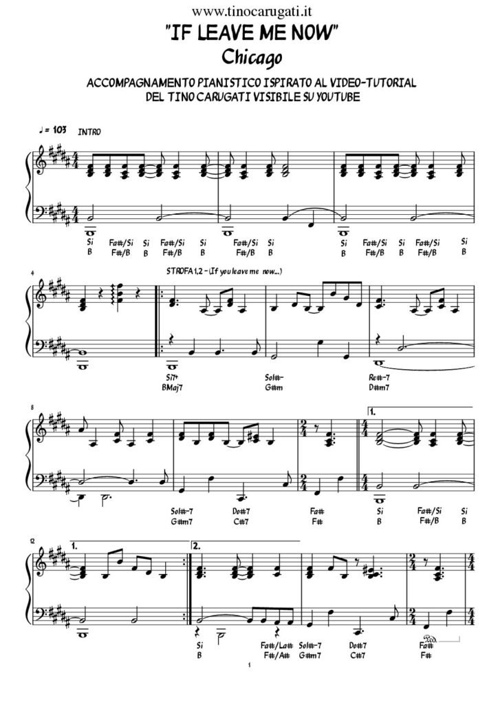 Spartito Pianoforte "IF YOU LEAVE ME NOW" Chicago
