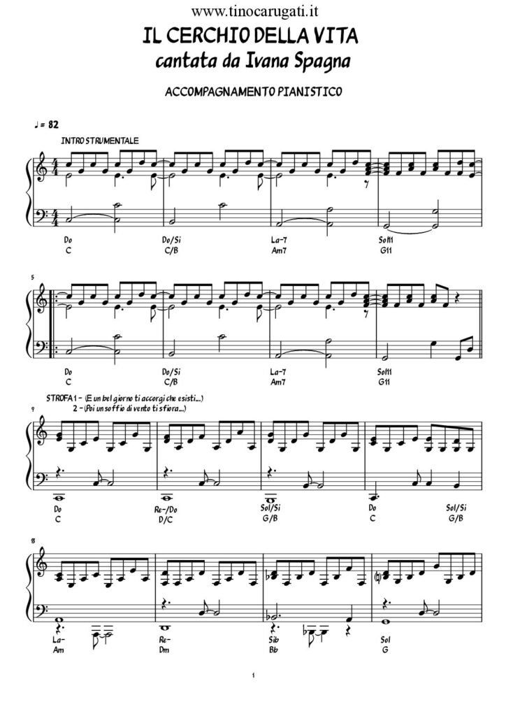Spartito Pianoforte "IL CERCHIO DELLA VITA" Ivana Spagna
