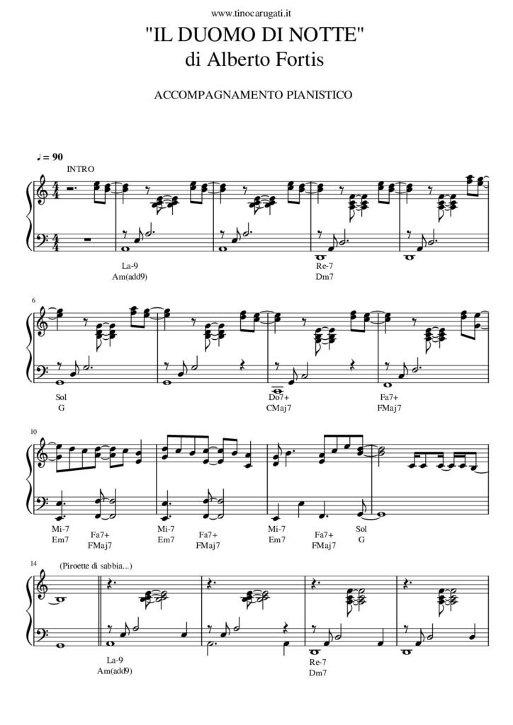 Spartito Pianoforte "IL DUOMO DI NOTTE" Alberto Fortis