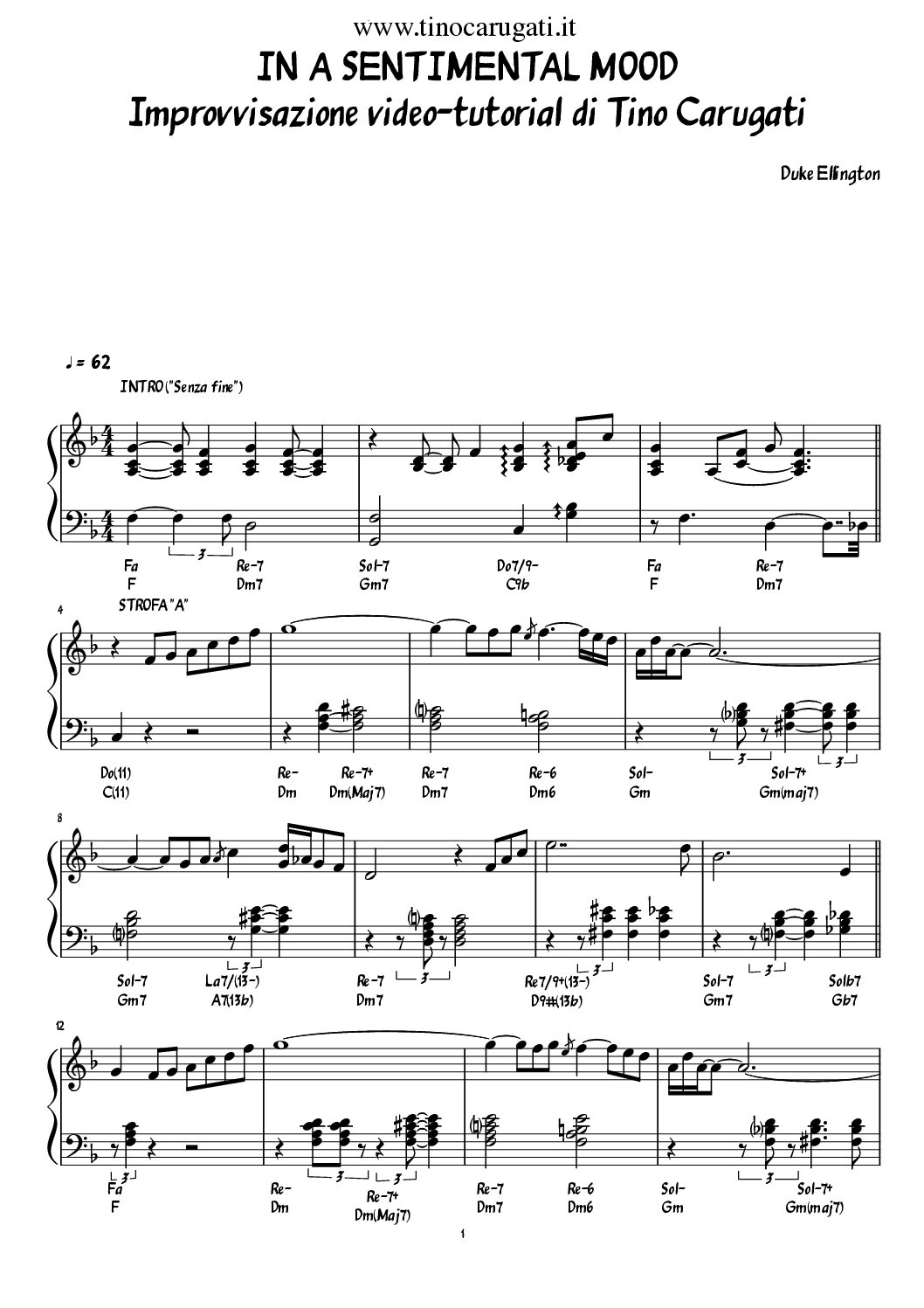 In a sentimental mood - Jazz Standard - Spartito