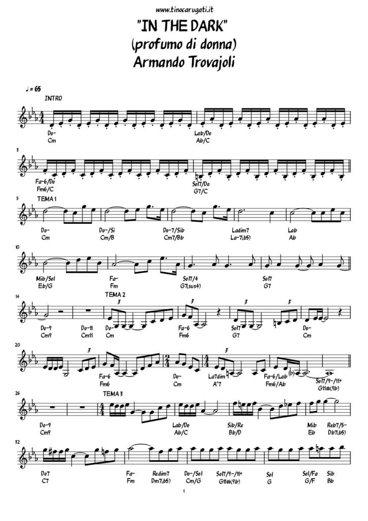 Spartito Pianoforte "IN THE DARK (PROFUMO DI DONNA)" Armando Trovajoli