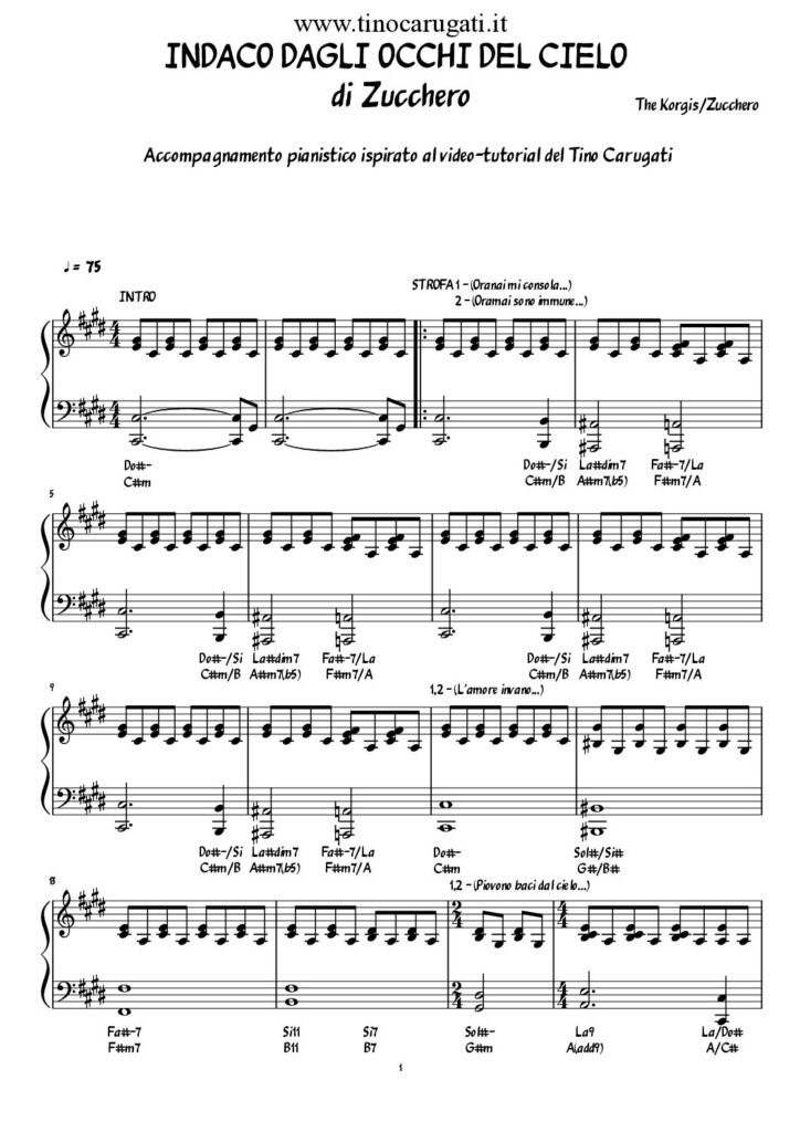 Spartito Pianoforte "INDACO DAGLI OCCHI DEL CIELO" Zucchero