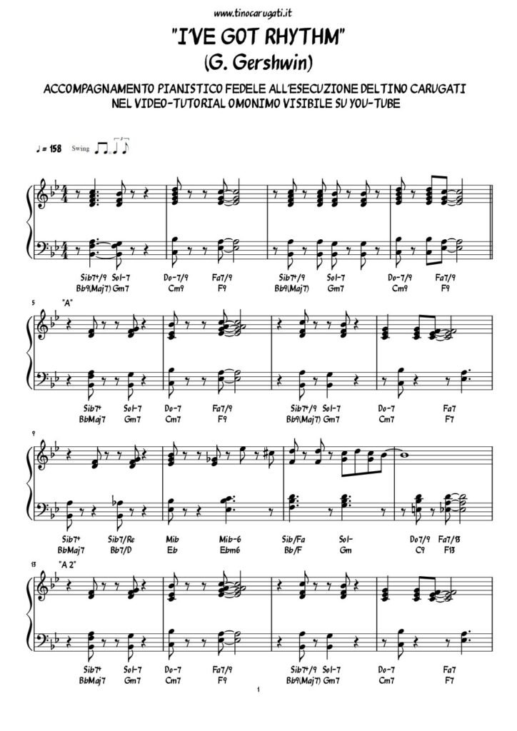 Spartito Pianoforte "I'VE GOT RHYTHM" (Anatole)