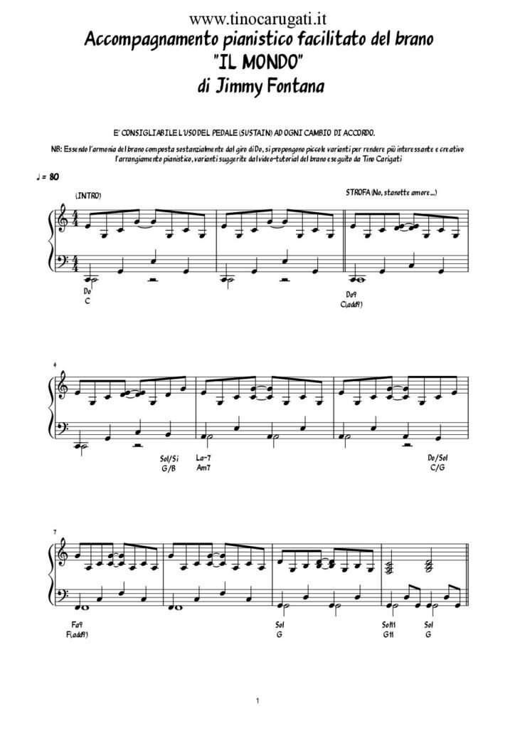 Spartito Pianoforte "IL MONDO" Jimmy Fontana/ Il Volo