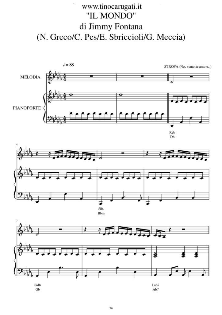 Spartito Pianoforte "IL MONDO" Jimmy Fontana / Il Volo - Accompagnamento + melodia