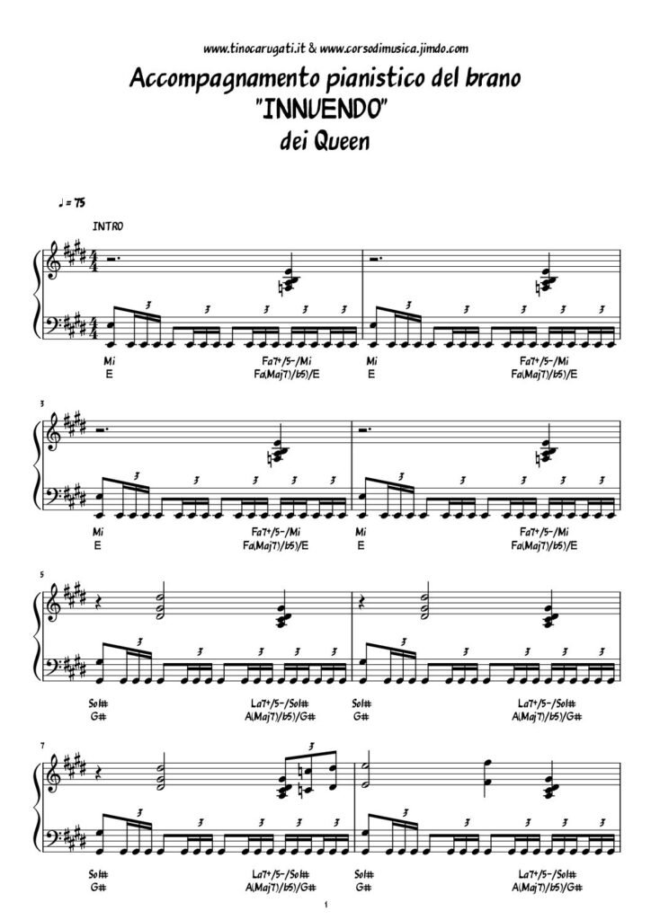 Spartito Pianoforte "INNUENDO" Queen