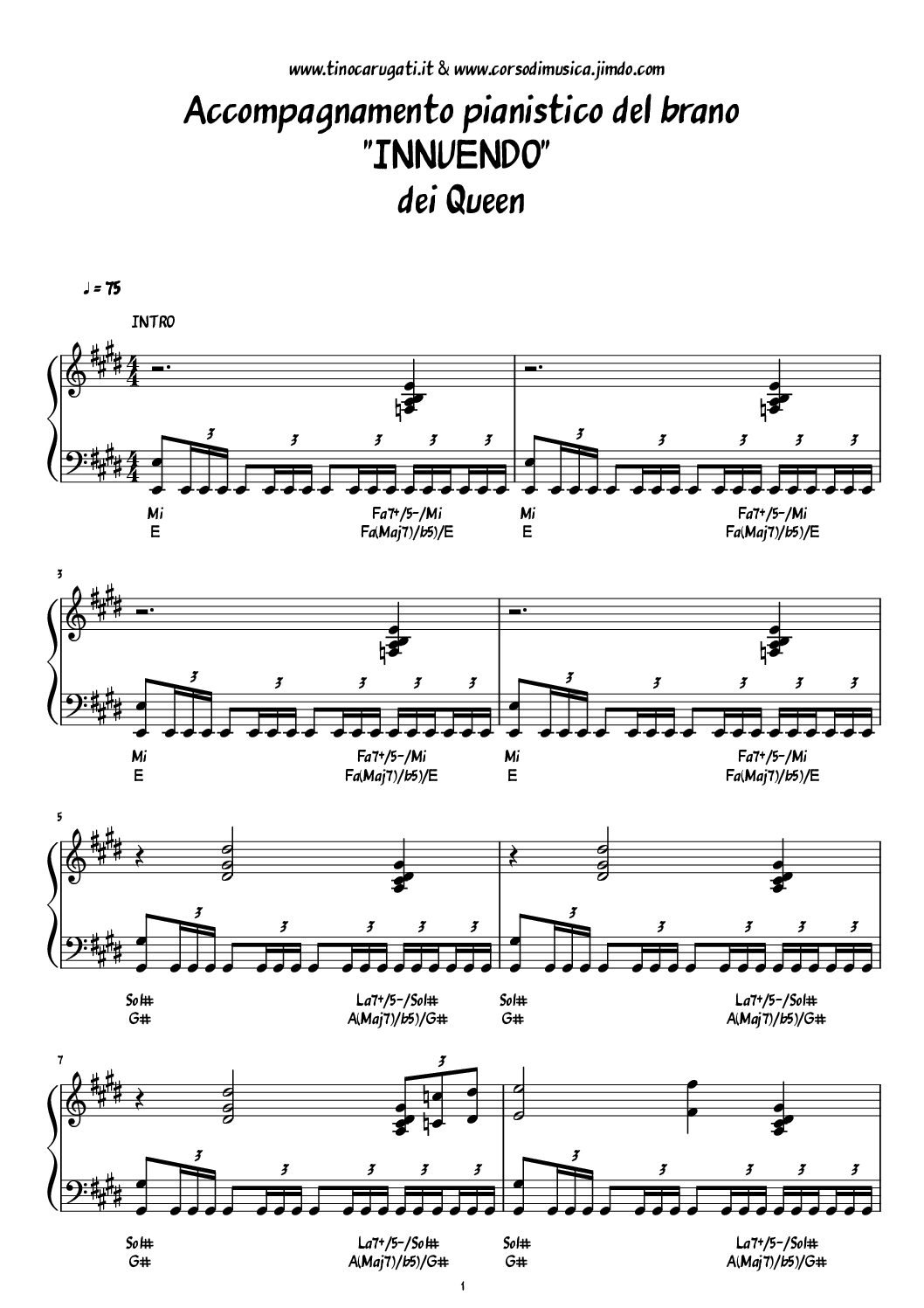 Spartito Pianoforte  "INNUENDO"  Queen