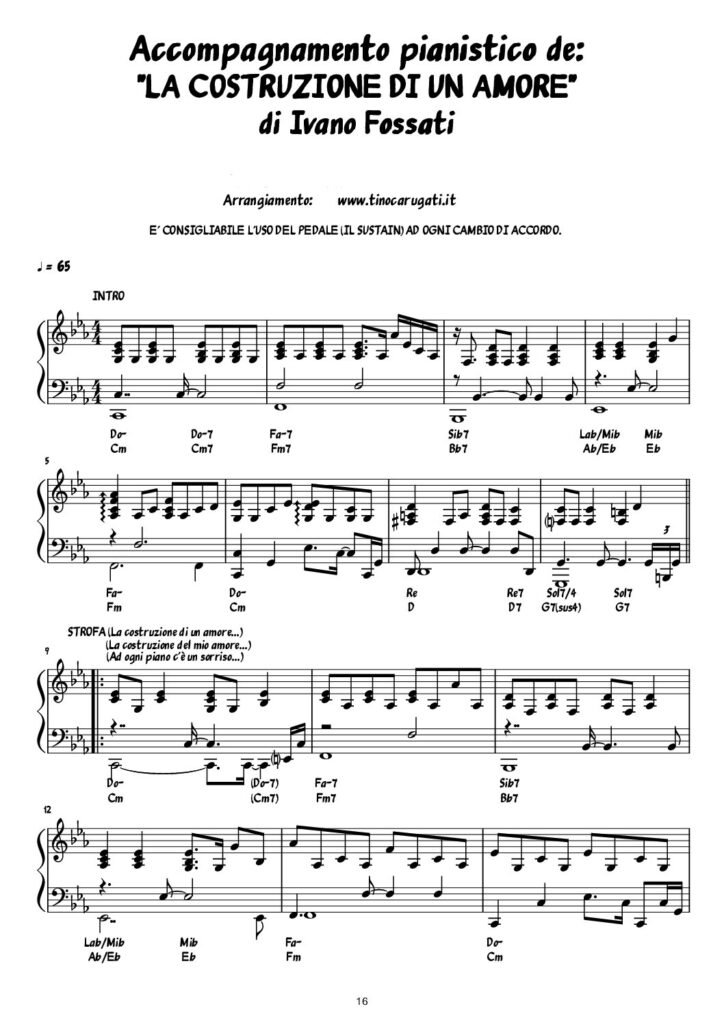 Spartito Pianoforte "LA COSTRUZIONE DI UN AMORE" Ivano Fossati