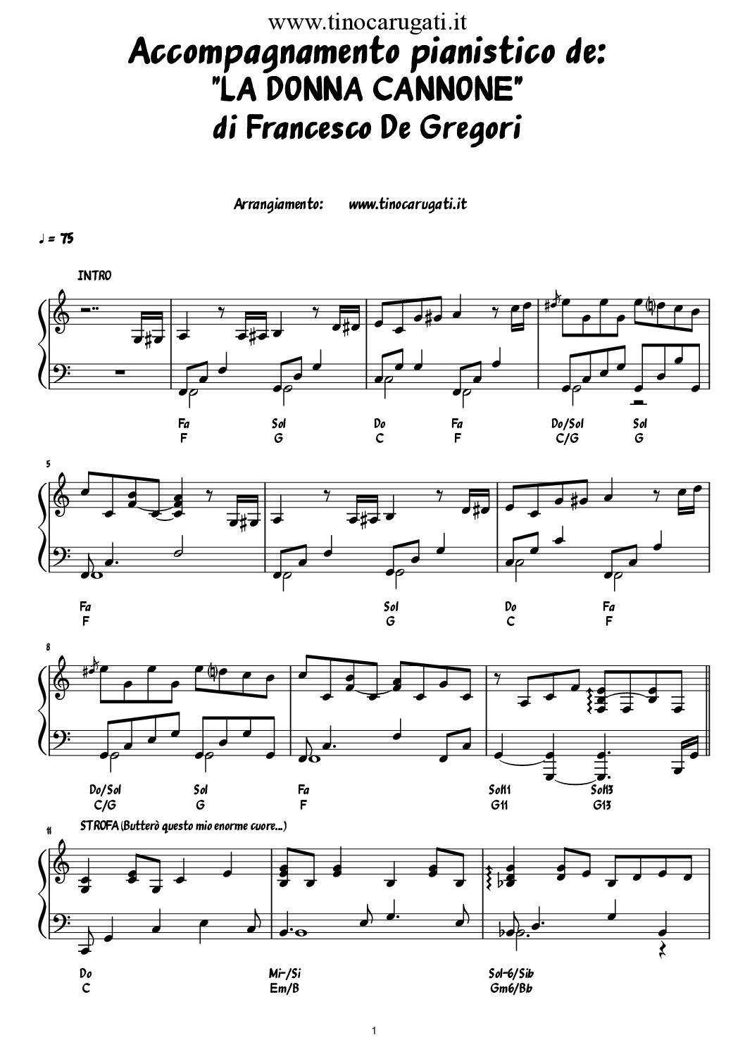 La donna cannone - F. De Gregori - Spartito