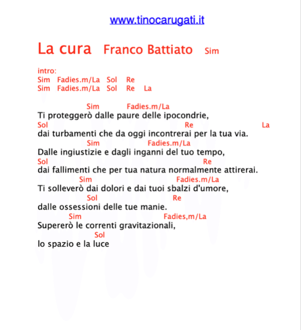 "LA CURA"  Franco Battiato - Testo con Accordi